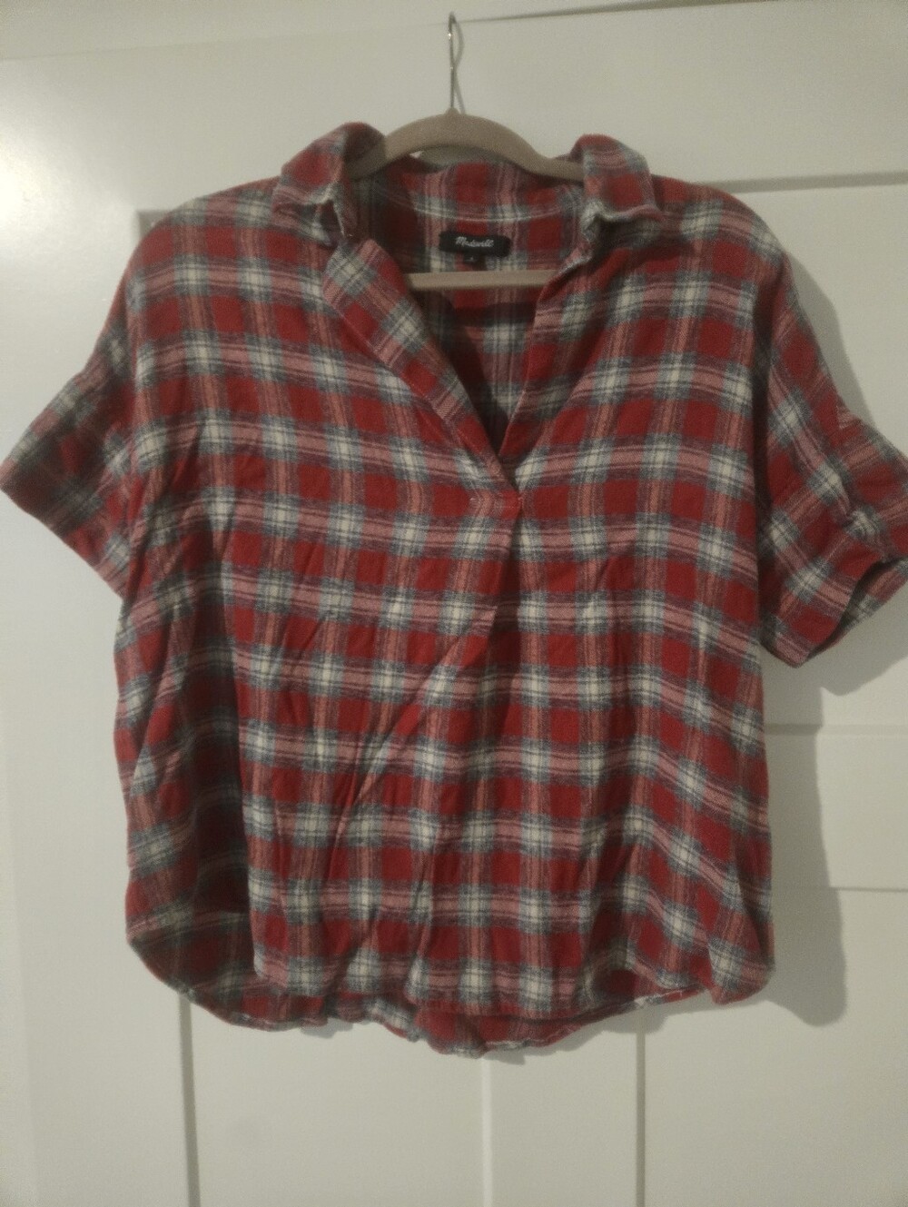 Madewell Red and White Plaid Short-Sleeve Button-Down Top Size Small